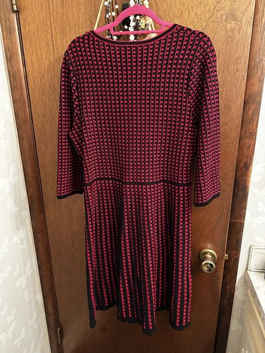 Lane Bryant Red Black Checkered Winter 3/4 Sleeve Sweater Dress 14/16 - Picture 3 of 6