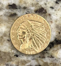 1915 Indian Head $2.5 Quarter Eagle Gold Coin (Ungraded, Appears Excellent)
