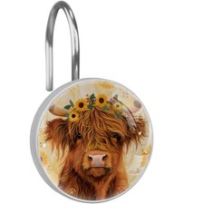 Highland Cow Sunflowers Shower Curtain Hooks, Rustproof Shower Curtain Rings ...