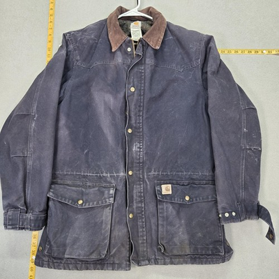 #ad Vintage Carhartt Jacket Coat Men Large Blue Barn Chore Blanket Lined C52 MDT $138.00