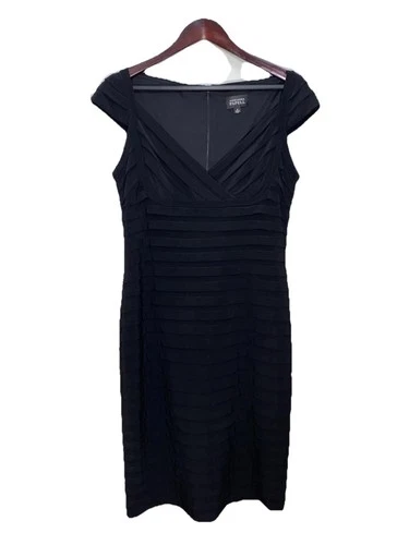 Adrianna Papell Size 14 Dress Black Tiered Ruffle Lace Trim Evening Wedding