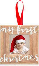 Pearhead Baby  S First Christmas Wooden Picture Frame Ornament, Newborn Milestone