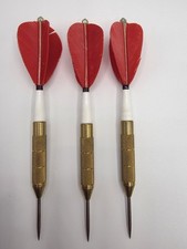 Vintage Accudart Set Of Brass Darts With Case - Red Feather Flights