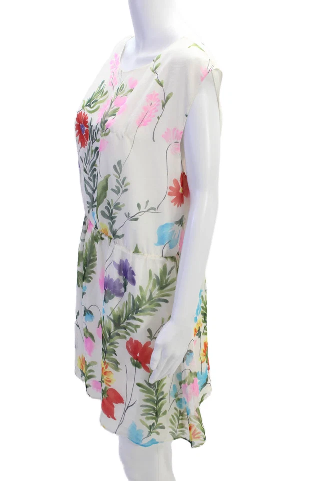 Alice + Olivia Womens Silk Floral Print Sleeveless Sheath Dress White Size L - Image 2 of 4