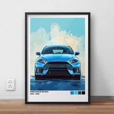 Ford Focus RS Mk3 Poster – Blue Car Illustration Wall Art