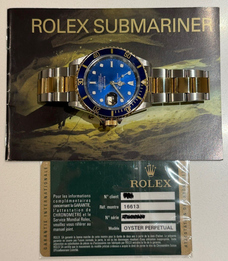 ROLEX SUBMARINER DATE 16613 BLUSEY 40mm Z SERIAL ~2007 GOLD STEEL