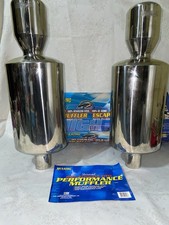 Lot Of 2 Racing Muffler 3a Stainless 63-0513 Oval Angle 2-14 Inlet 4-12 Out