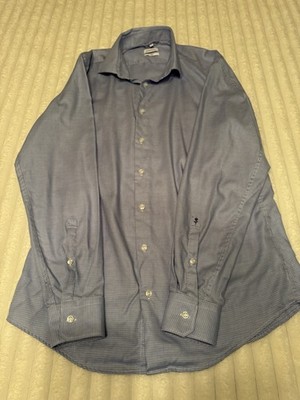 Seidensticker Slim Fit Dress Shirt Blue Check L 16.5 42 Long Sleeve