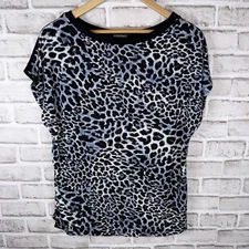 Ellen Tracy Dolman Top Leopard Blue Animal Print Soft Shirt Women’s Size Large L