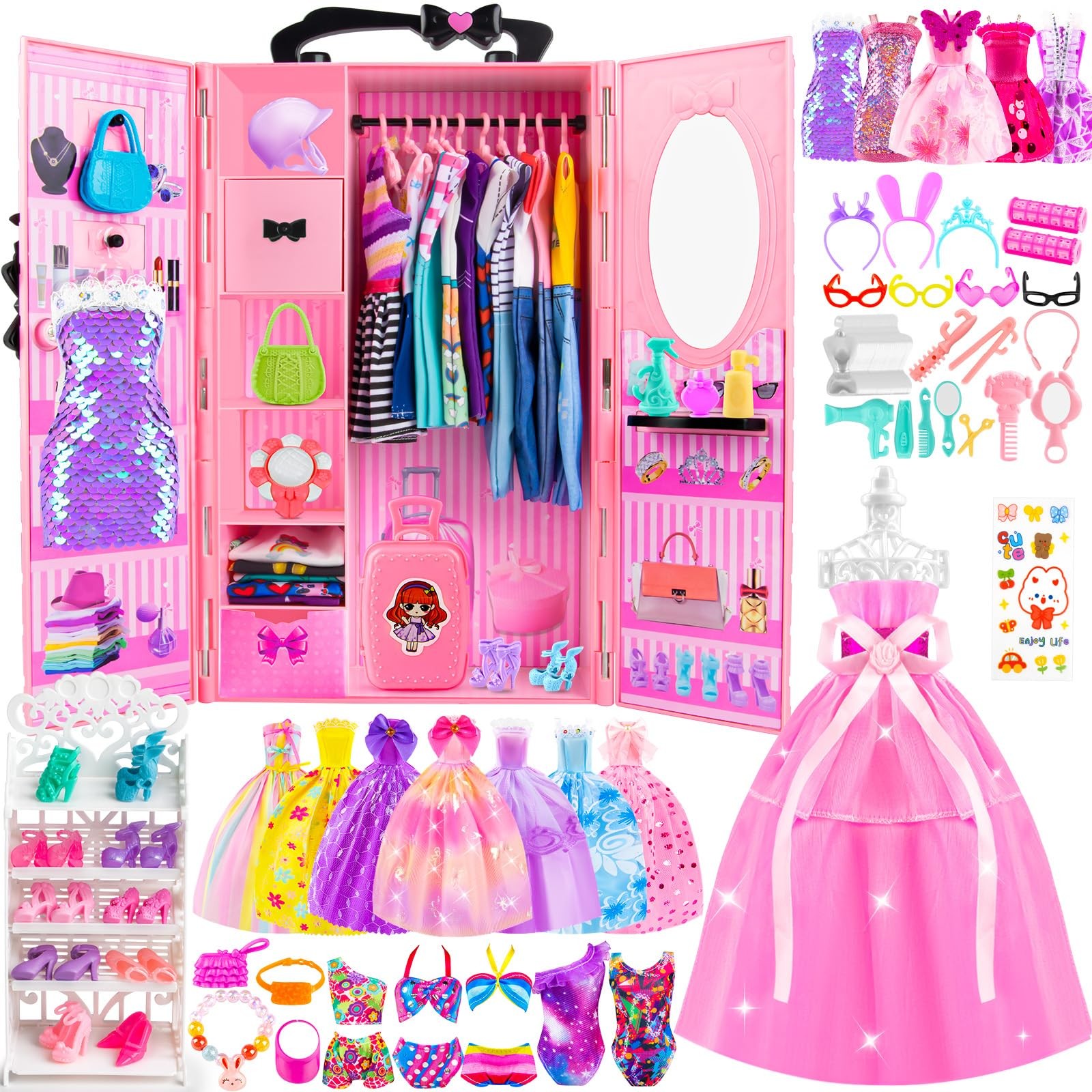 137 Pcs Doll Closet Playset Clothes and Accessories for 11.5 Inch Dolls, Incl...