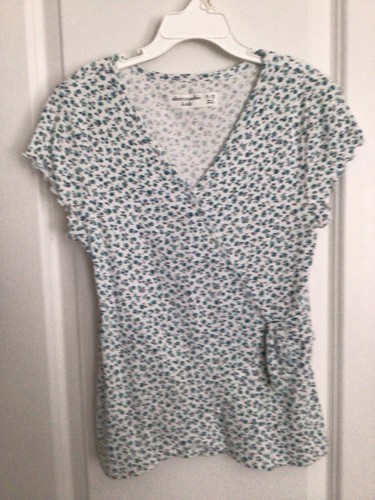 ABERCROMBIE KIDS-Sz. 11/12-Girl’s Floral Top-Ruffle Slv.-Blue & White-V-Neck - Picture 5 of 12