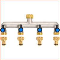 "Wasserhahn Wasserverteiler 4-Wege Messing 3/4\" 1/2\" Mit Kugelhahn FüR Garten"
