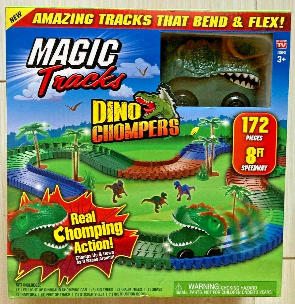 Ontel Magic Tracks Dino Chompers 8 Feet of Track with Real Chomping Action Dino