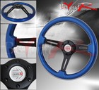 350mm Deep Dish Blue Wood Streak Steering Wheel Button Logo Horn Jdm Vip