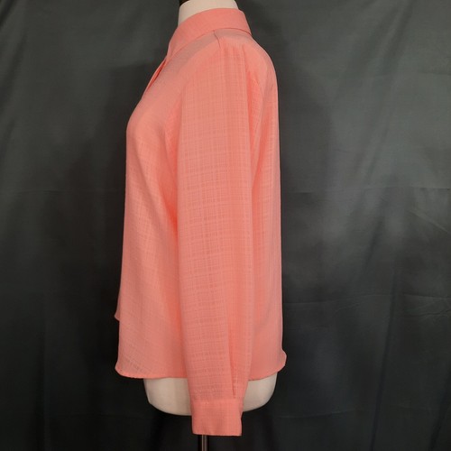 Vintage 90s Blouse Womens 1X Coral Pink Check Career Office Preppy Secretary - Picture 4 of 11