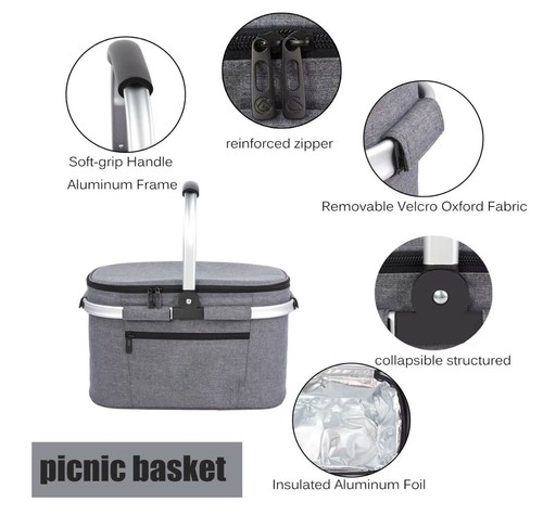 CAMP/OUTDOOR/ Picnic Baskets 32L (Large Grey) - Picture 2 of 5