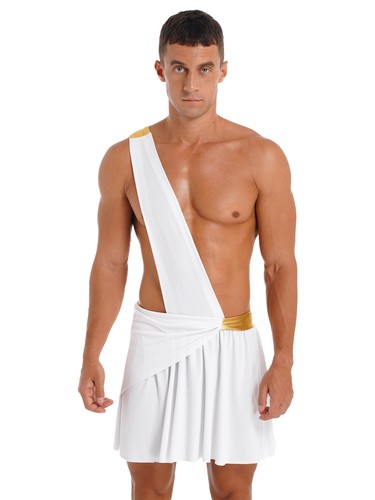 Mens Greece Toga Christmas Cosplay Costume God Robe Strappy Mini Skirt Outfits - Picture 6 of 15