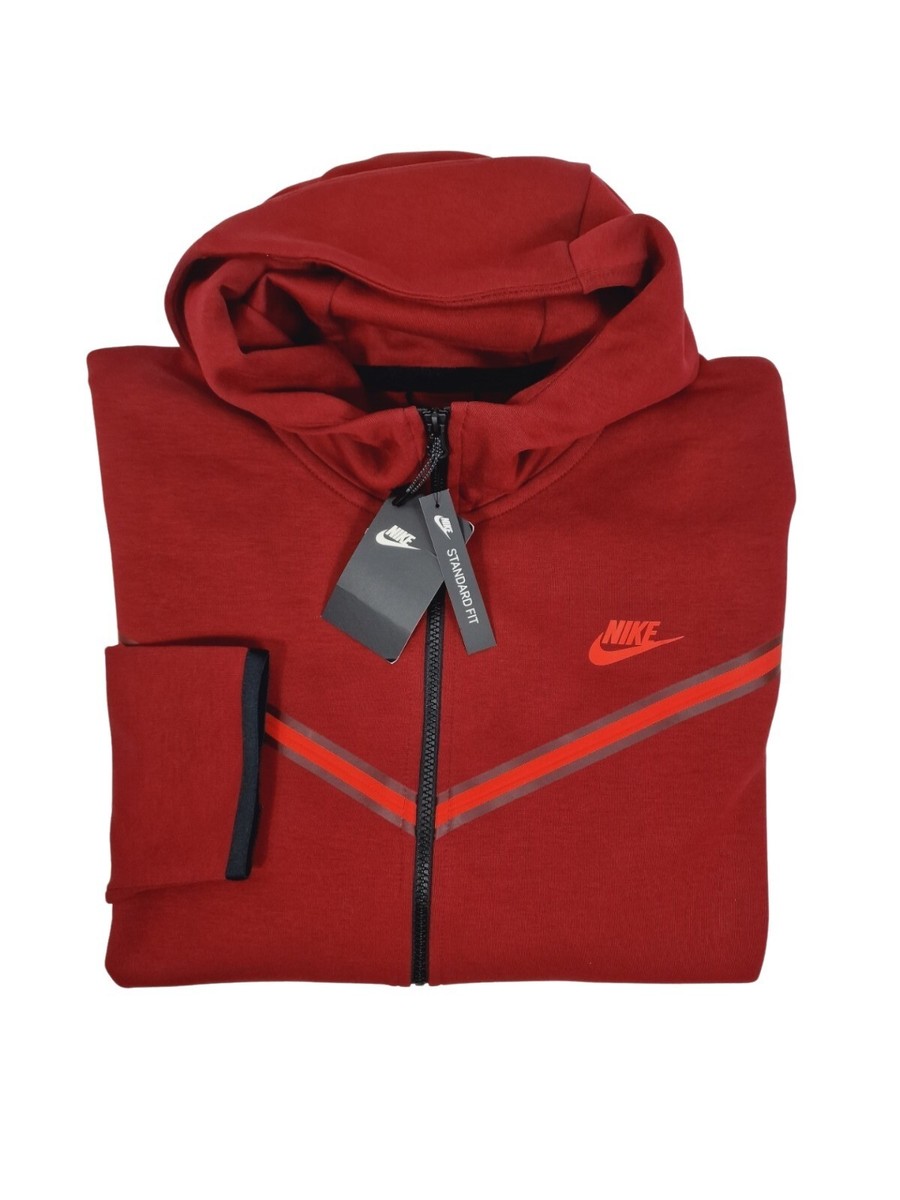 Nike Tech Fleece Mens Standard Fit Burgundy Red Full Zip Hoodie Top 2XL