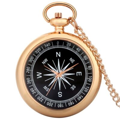 Vintage Unisex Pocket Watch Open Face Analog Quartz Display Necklace Compass