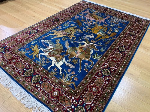 Oriental Persian Kashmir Hand Knotted Hunting Silk Rug Carpet, Floor Decor Room - 第 6/12 張圖片