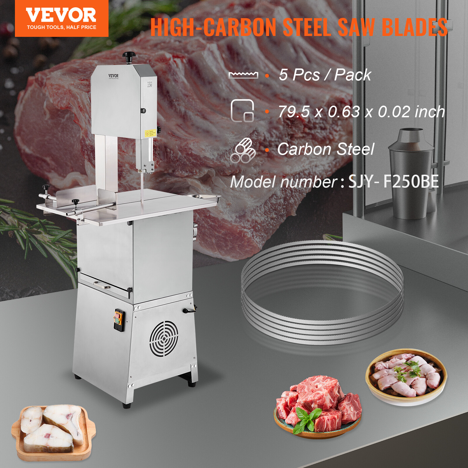 VEVOR Band Saw Blade for Cutting Meat Bone 79.5"x0.63"x0.02" Carbon