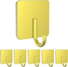 Docrok 6 Pack Stainless Steel Heavy Duty Adhesive Towel Hooks, Gold