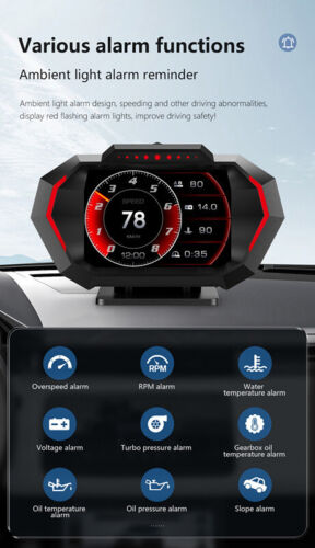 Digital Car Speedometer OBD2 GPS Headup Display HUD lnclinometer RPM Alarm Gauge - Picture 17 of 23