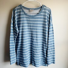 Loft Blue Striped Pullover Zipper Accent Sweater Size Medium
