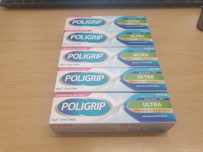 Poligrip Ultra 40g Zahnersatz Fixiercreme Polygrip GÜNSTIGSTER X5 27,49£ KOSTENLOSER VERSAND