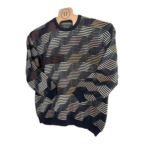 Tundra Mens Sweater "Coogi Like" XXL Black Gold Tan Geometric Mercerized Cotton - Picture 2 of 4