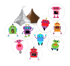 108 Cute Robots Hershey kiss stickers labels party favors round birthday gifts