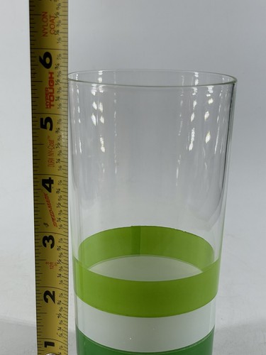 1 Mid Century George Briard Cabana Green White Striped Tumbler Glass - Picture 8 of 9