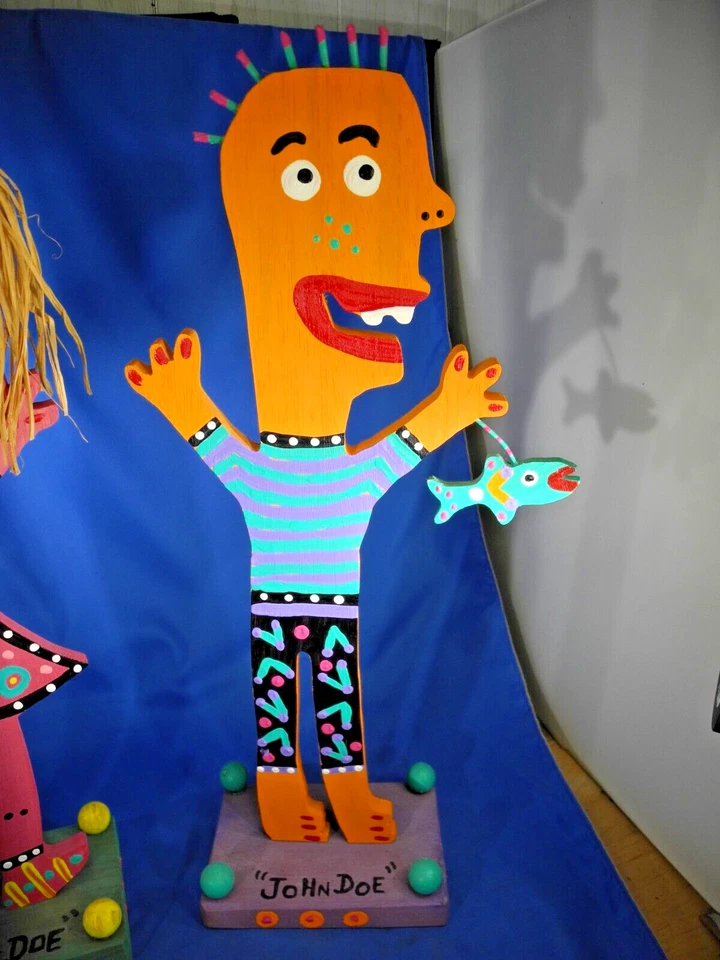 Folk Art Jane & John Doe Wood 17"Handmade Hand Painted Wooden Signed : Phillips - Image 2 of 4