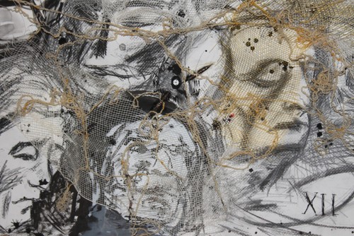 Abstract portrait ink/pencil/collage painting - Picture 7 of 12