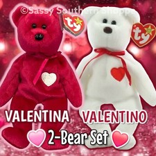     VALENTINO White  VALENTINA Magenta Ty Beanie Babies 2-Pc BEAR Set MWMT 
