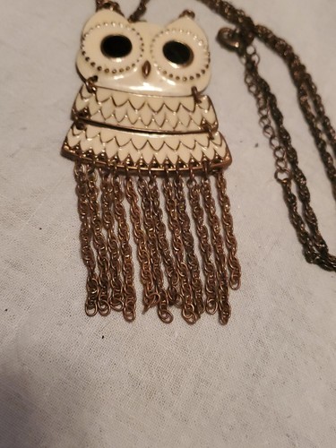 Vtg Costume Jewelry Enamel Owl Necklace - Picture 8 of 10