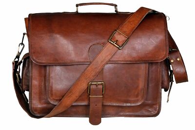 Mens Leather Bag Business Messenger Laptop Shoulder Briefcase Handbag Brown bags