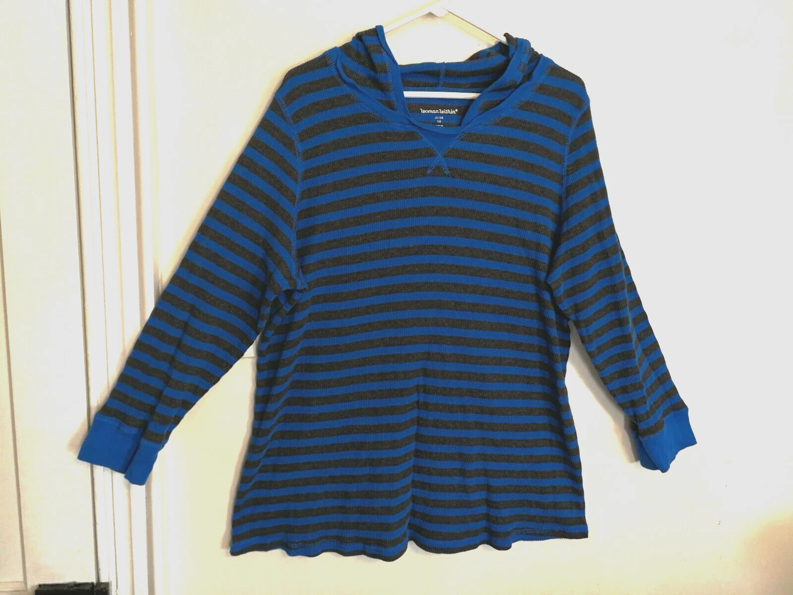 VETEMENTS Felpa donna dentro con cappuccio 1X più 22 24 blu grigio maglione pullover a righe manica lunga