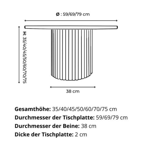 Couchtisch Rund HANDGEMACHT Beistelltisch Sofatisch Kaffeetisch Geriffelt Tisch - Bild 5 von 14