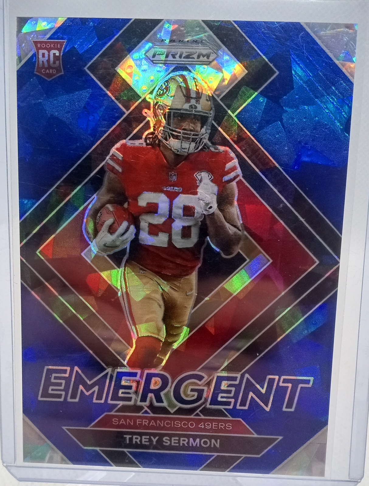 2021 Panini Prizm #E-19 Trey Sermon Emergent Prizms Blue Ice #/99 Rookie