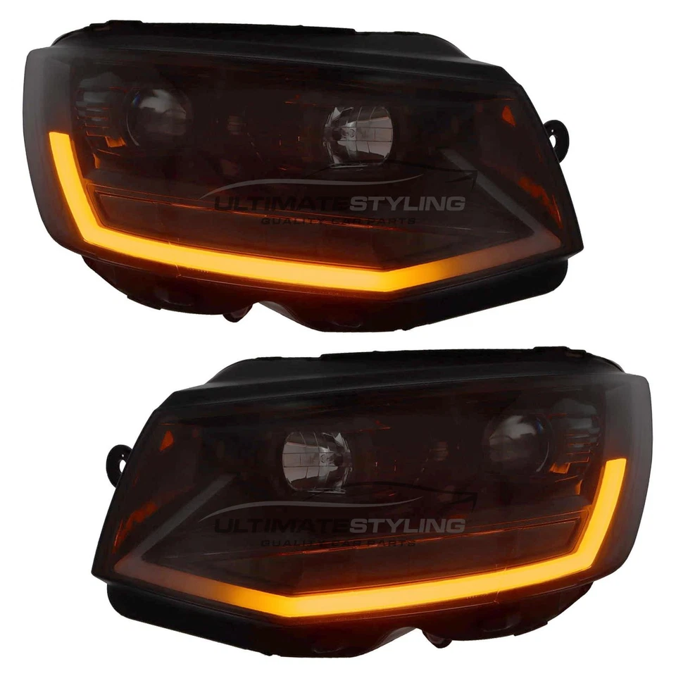 VW Transporter T6 LED DRL Headlights 2015-20 Dynamic Sequential Flashers Black - Image 4 of 4