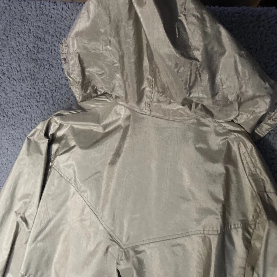 Totes Rainwear Jacket Women Medium Beige Black Hooded Lined Drawstring Rain Coat - Image 4 of 4