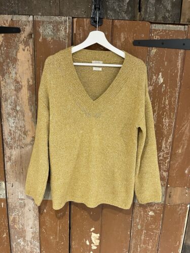 Massimo Dutti Sweater Jumper Pullover Knitted Italian Yarn Yellow V-Neck XS - Picture 2 of 15