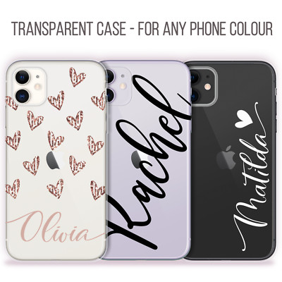 Personalisierte Handyhülle mit transparentem Namen Silikon Cover für iPhone 11 12 Pro 14 15 XR