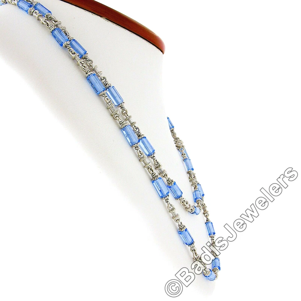 Collar Judith Ripka Oro 18K Azul Facetado Tubo Piedra con Diamante 36" Largo Cadena Foto 4 de 4