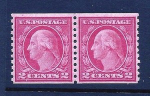 1914-US-455-2c-Washington-Coil-Pair-Perf-10-Vert-MNH-OG-MC6