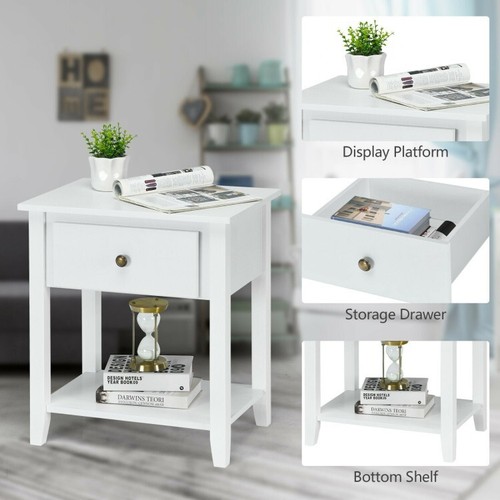 Bedroom Wooden Nightstand Living Room End Table With Drawer & Open Storage Shelf - Picture 9 of 12