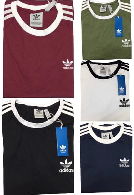 HERREN ADIDAS ORIGINAL KURZARM T-SHIRT DREI STREIFEN REINE WEICHE BAUMWOLLE