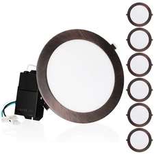 6-Pack 8 Inch LED Recessed Light with J-Box, Oil Rubbed Bronze, 5000K Daylight