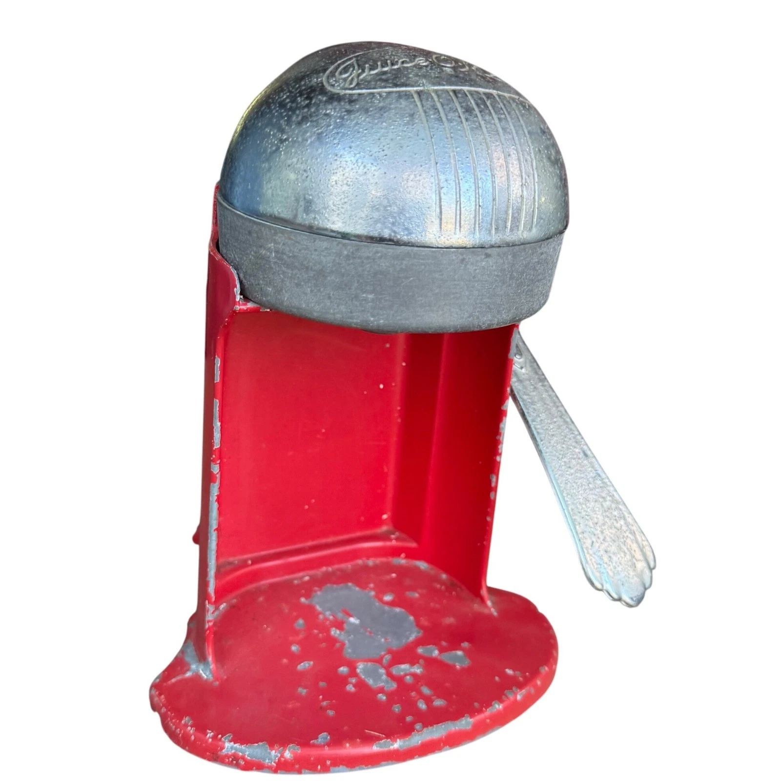 Vintage Juice-O-Matic Red Metal Citrus Juicer Hand Press Kitchen Tool
